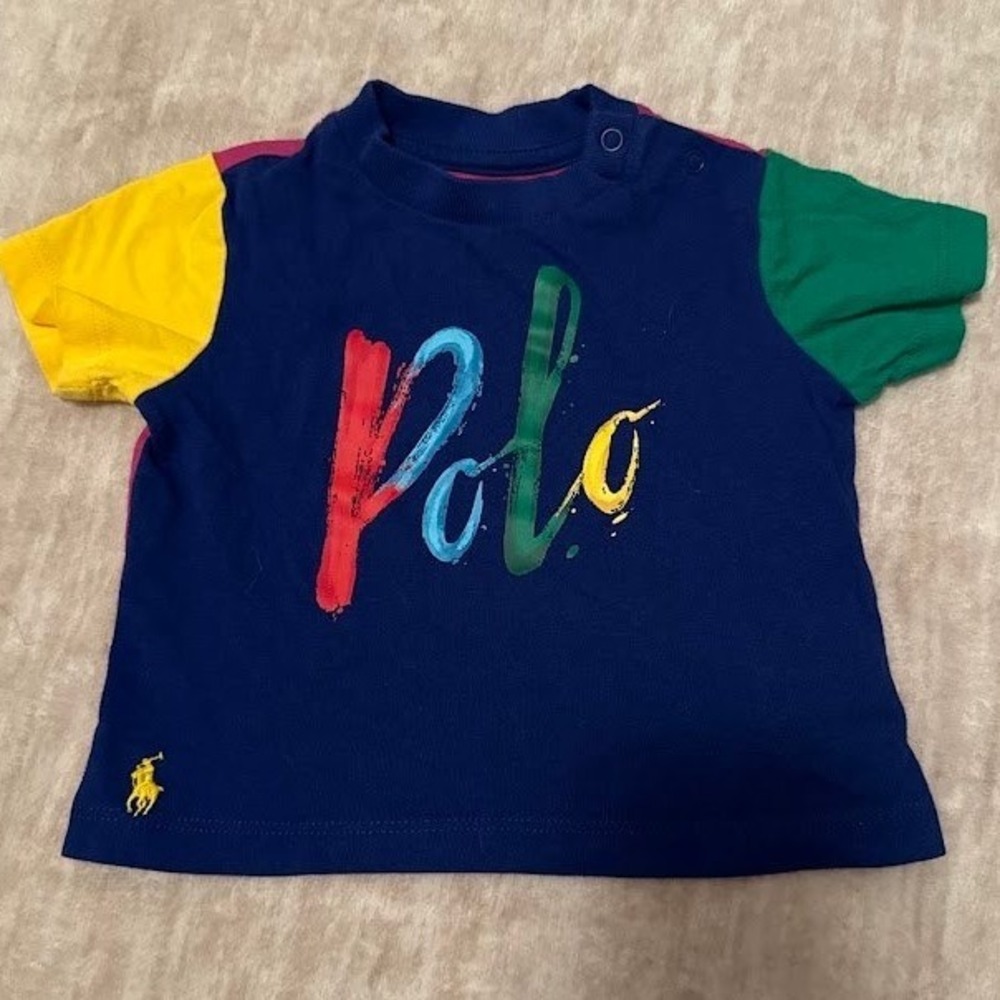 Polo Ralph Lauren Baby Boys Colorblock Script Logo T-Shirt Navy Blue 3 Months